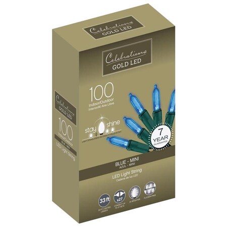 Celebrations Celebrations Gold LED Mini Blue 100 ct String Christmas Lights 33 ft. 44542-71
